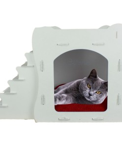 Beyaz Ahşap Kedi Evi Merdiven Modeli